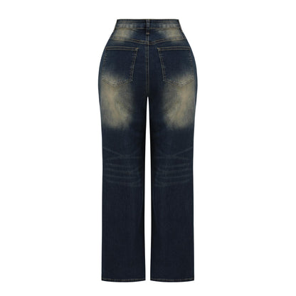 THUNDER STAR Womens High Waisted Wide Leg Jeans Stretchy Distressed Denim Pants Light Blue XXL