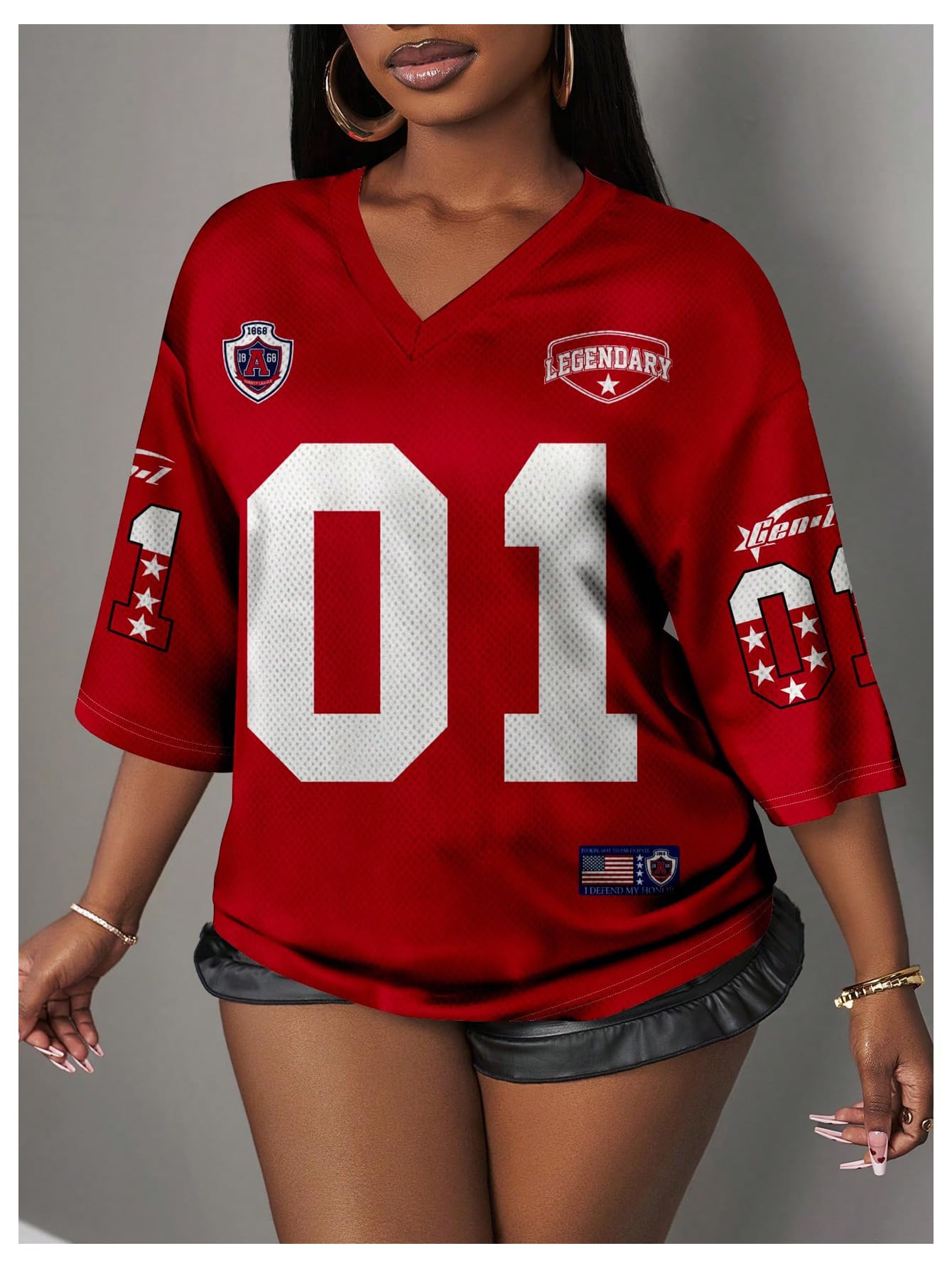 MakeMeChic Women's Jersey Shirts Number Graphic Oversized Y2K Tee Tops White Orange X-Small