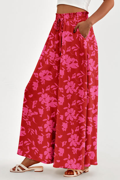 PRETTYGARDEN Women's 2025 Summer Wide Leg Palazzo Pants High Waisted Flowy Pockets Trendy Casual Lounge Boho Beach Trousers (Print Black,Small)
