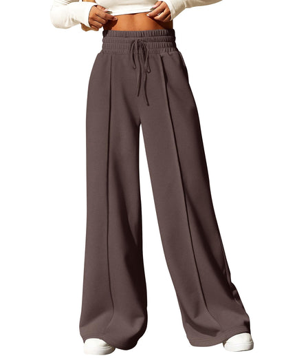 BTFBM Womens Wide Leg Sweatpants Casual Loose Solid Color Pants Comfy Lounge Joggers Baggy Sweatpants Pockets(Solid Brick Red,Small)