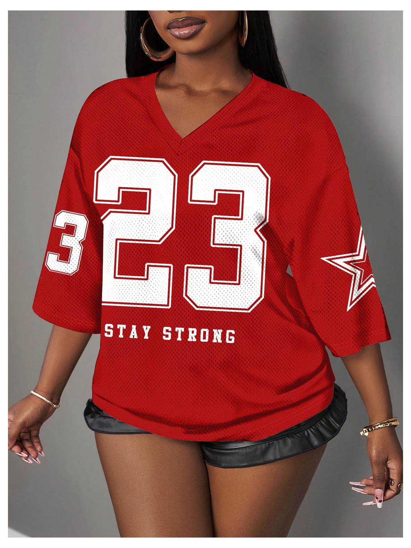 MakeMeChic Women's Jersey Shirts Number Graphic Oversized Y2K Tee Tops White Orange X-Small
