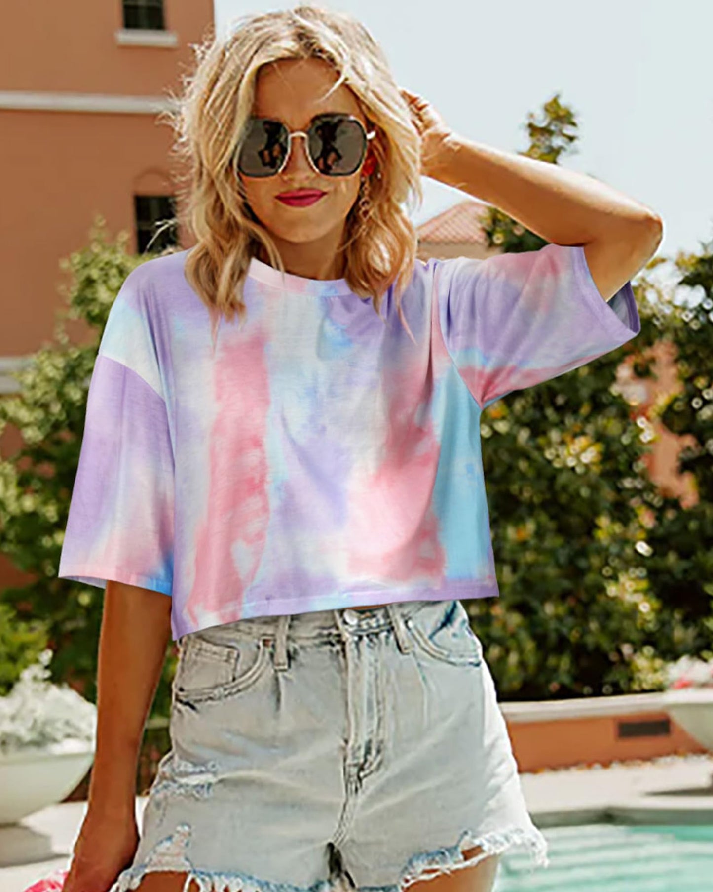 Summer Crop Tops for Womens Casual Half Sleeve Top Loose Fit Short Sleeve T Shirts Workout Oversized Tees(Black,M)