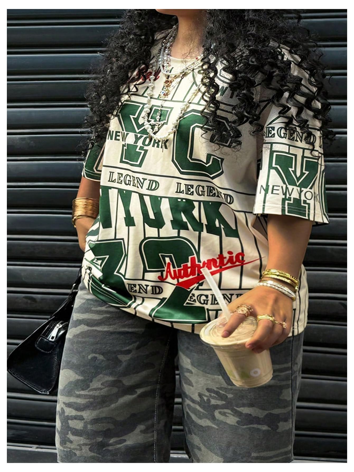 MakeMeChic Women's Jersey Shirts Number Graphic Oversized Y2K Tee Tops White Orange X-Small