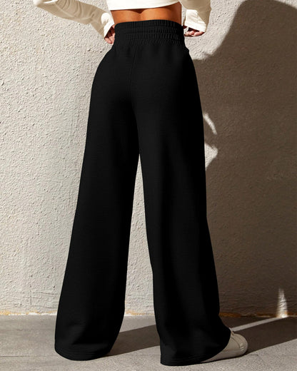 BTFBM Womens Wide Leg Sweatpants Casual Loose Solid Color Pants Comfy Lounge Joggers Baggy Sweatpants Pockets(Solid Brick Red,Small)