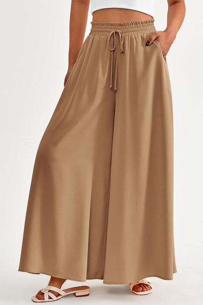 PRETTYGARDEN Women's 2025 Summer Wide Leg Palazzo Pants High Waisted Flowy Pockets Trendy Casual Lounge Boho Beach Trousers (Print Black,Small)