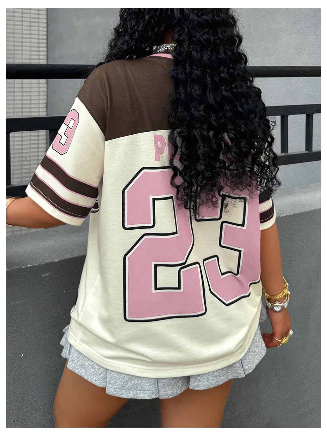 MakeMeChic Women's Jersey Shirts Number Graphic Oversized Y2K Tee Tops White Orange X-Small