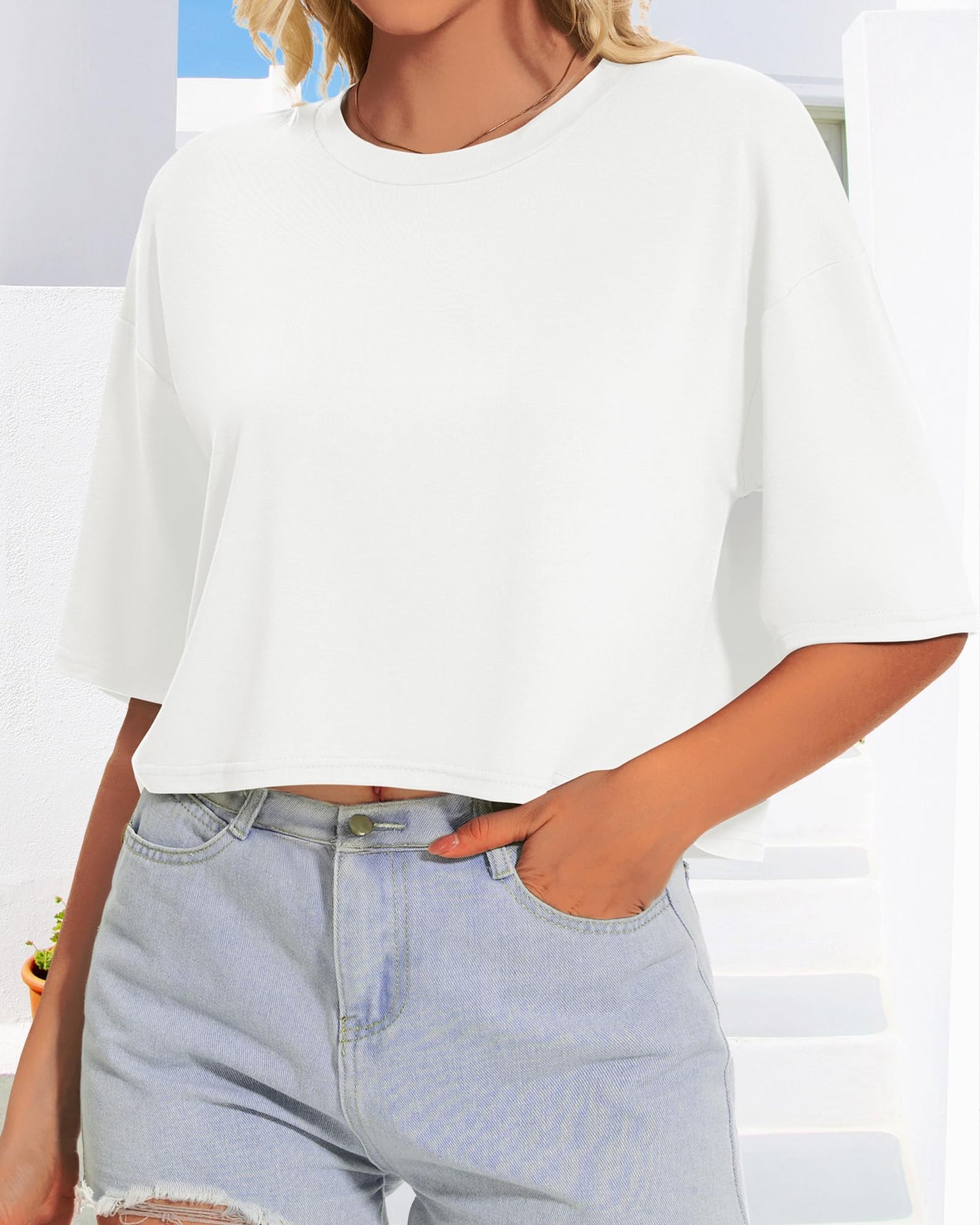 Summer Crop Tops for Womens Casual Half Sleeve Top Loose Fit Short Sleeve T Shirts Workout Oversized Tees(Black,M)