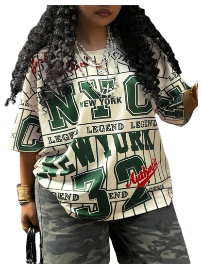 MakeMeChic Women's Jersey Shirts Number Graphic Oversized Y2K Tee Tops White Orange X-Small