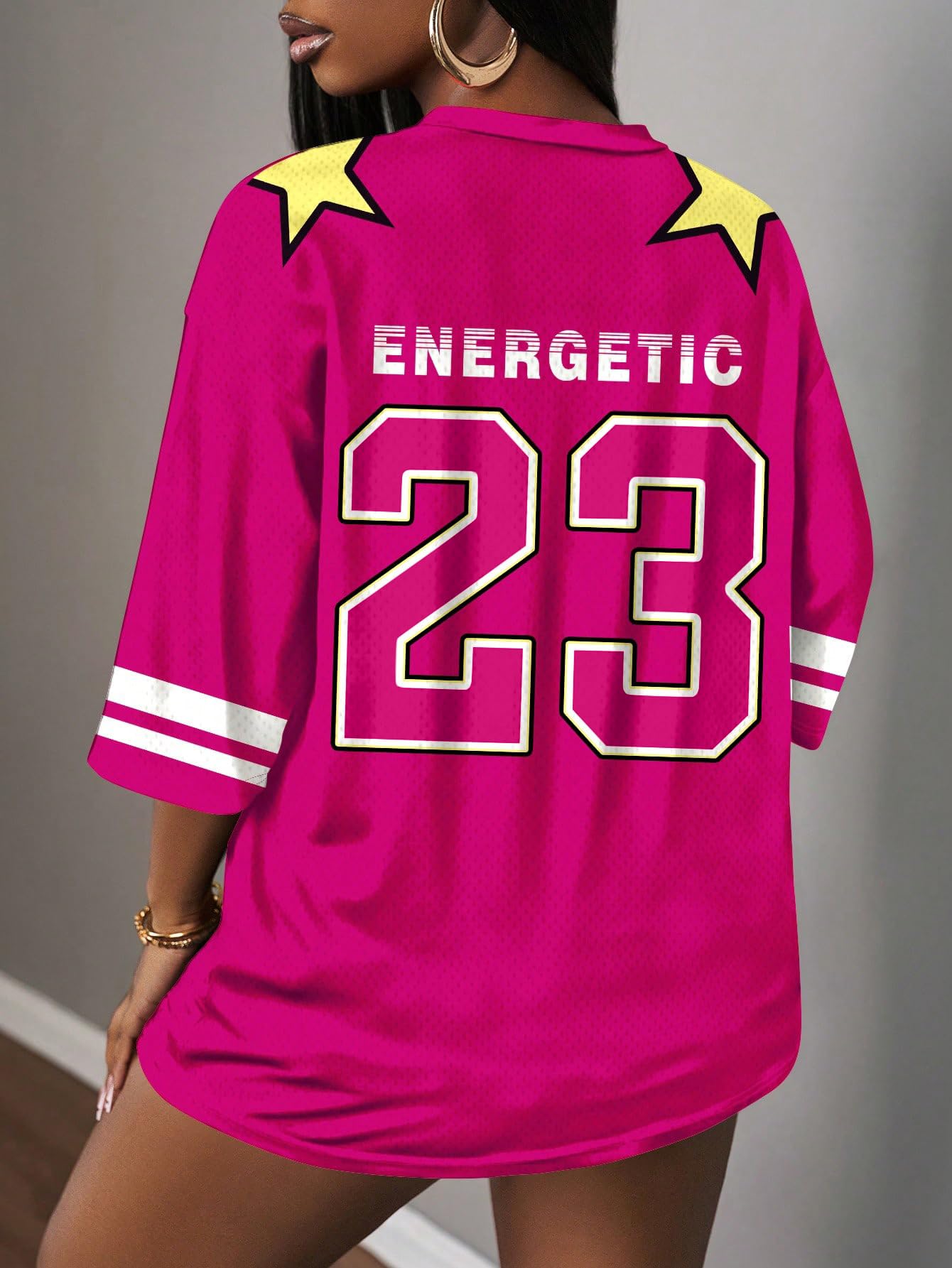 MakeMeChic Women's Jersey Shirts Number Graphic Oversized Y2K Tee Tops White Orange X-Small