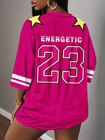 MakeMeChic Women's Jersey Shirts Number Graphic Oversized Y2K Tee Tops White Orange X-Small