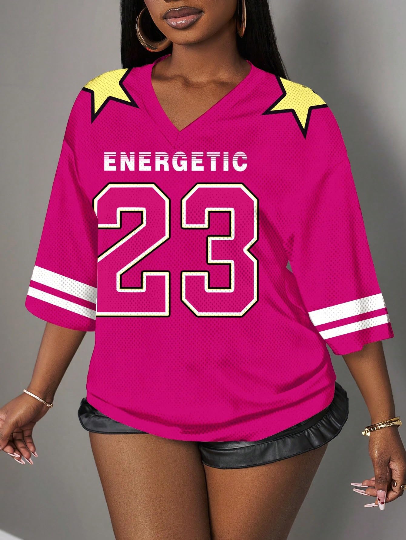 MakeMeChic Women's Jersey Shirts Number Graphic Oversized Y2K Tee Tops White Orange X-Small
