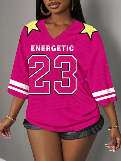 MakeMeChic Women's Jersey Shirts Number Graphic Oversized Y2K Tee Tops White Orange X-Small