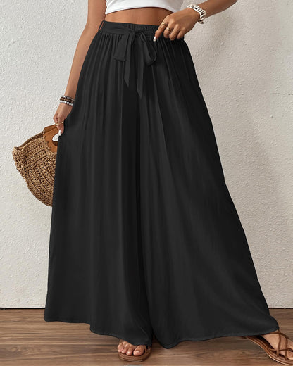 Bsubseach Wide Leg Pants Woman Flowy Floral Palazzo Pants for Women High Waisted Summer Casual Trousers Cruise Outfits Dark Green XS