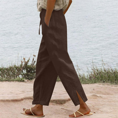 Womens Summer Pants Lightweight Casual Cotton Linen Pants for Women 2025 Summer Gauze Drawstring High Waisted Wide Leg Trousers Beach Vacation Clothes White XL