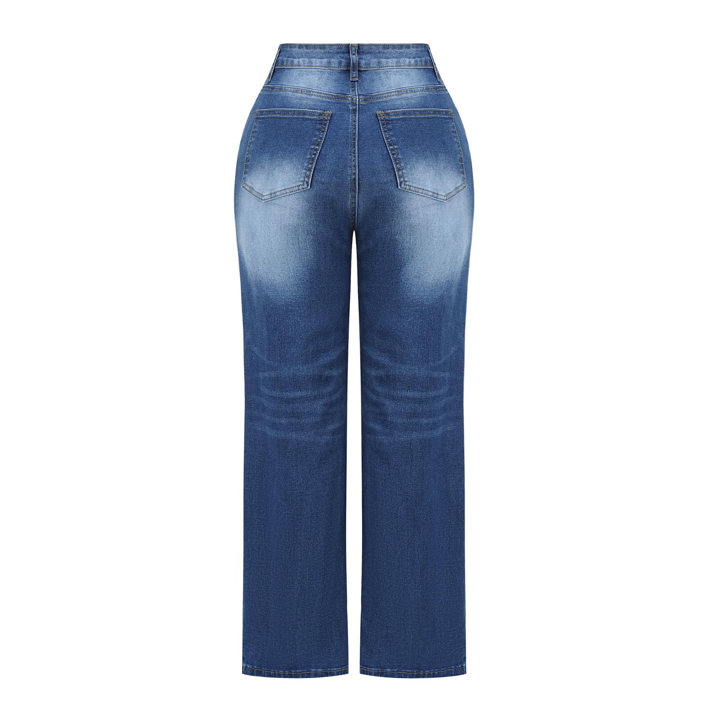 THUNDER STAR Womens High Waisted Wide Leg Jeans Stretchy Distressed Denim Pants Light Blue XXL