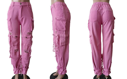 LKOUS Women's Y2K Baggy Straight Wide Leg Cargo Jeans, Streetwear High Waisted Denim Pant Grey