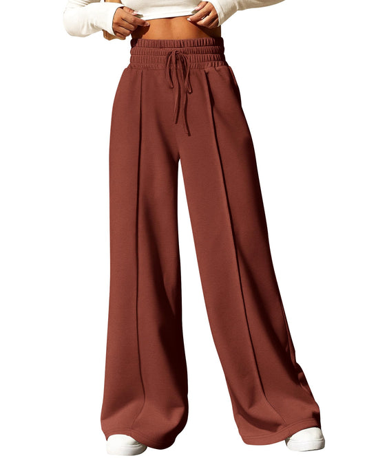 BTFBM Womens Wide Leg Sweatpants Casual Loose Solid Color Pants Comfy Lounge Joggers Baggy Sweatpants Pockets(Solid Brick Red,Small)