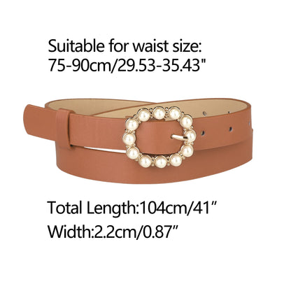 Allegra K Womens Pearl Waistband Skinny Leather Adjustable Pin Buckle Belt for Jeans Dresses Pants 75-90cm/29.53"-35.43" Black