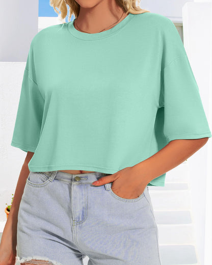Summer Crop Tops for Womens Casual Half Sleeve Top Loose Fit Short Sleeve T Shirts Workout Oversized Tees(Black,M)