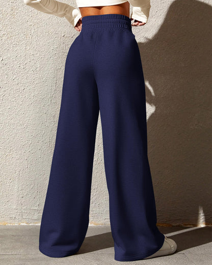 BTFBM Womens Wide Leg Sweatpants Casual Loose Solid Color Pants Comfy Lounge Joggers Baggy Sweatpants Pockets(Solid Brick Red,Small)