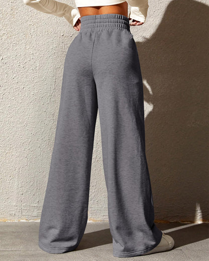 BTFBM Womens Wide Leg Sweatpants Casual Loose Solid Color Pants Comfy Lounge Joggers Baggy Sweatpants Pockets(Solid Brick Red,Small)