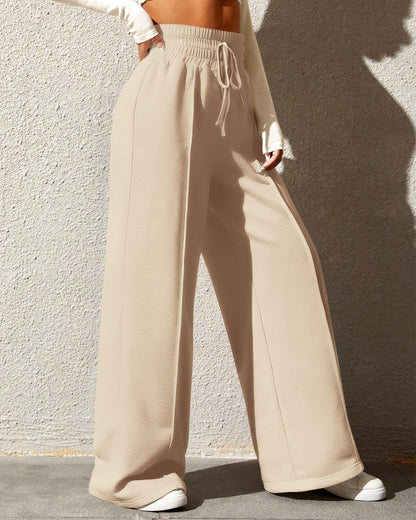 BTFBM Womens Wide Leg Sweatpants Casual Loose Solid Color Pants Comfy Lounge Joggers Baggy Sweatpants Pockets(Solid Brick Red,Small)