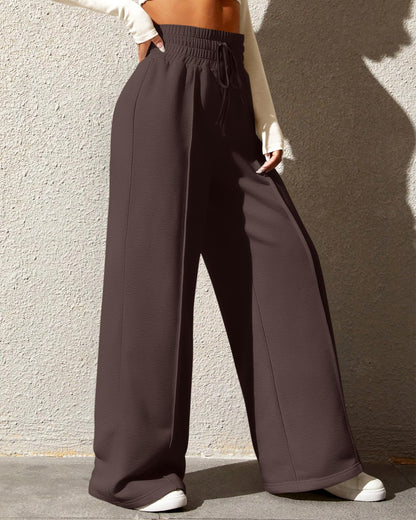 BTFBM Womens Wide Leg Sweatpants Casual Loose Solid Color Pants Comfy Lounge Joggers Baggy Sweatpants Pockets(Solid Brick Red,Small)