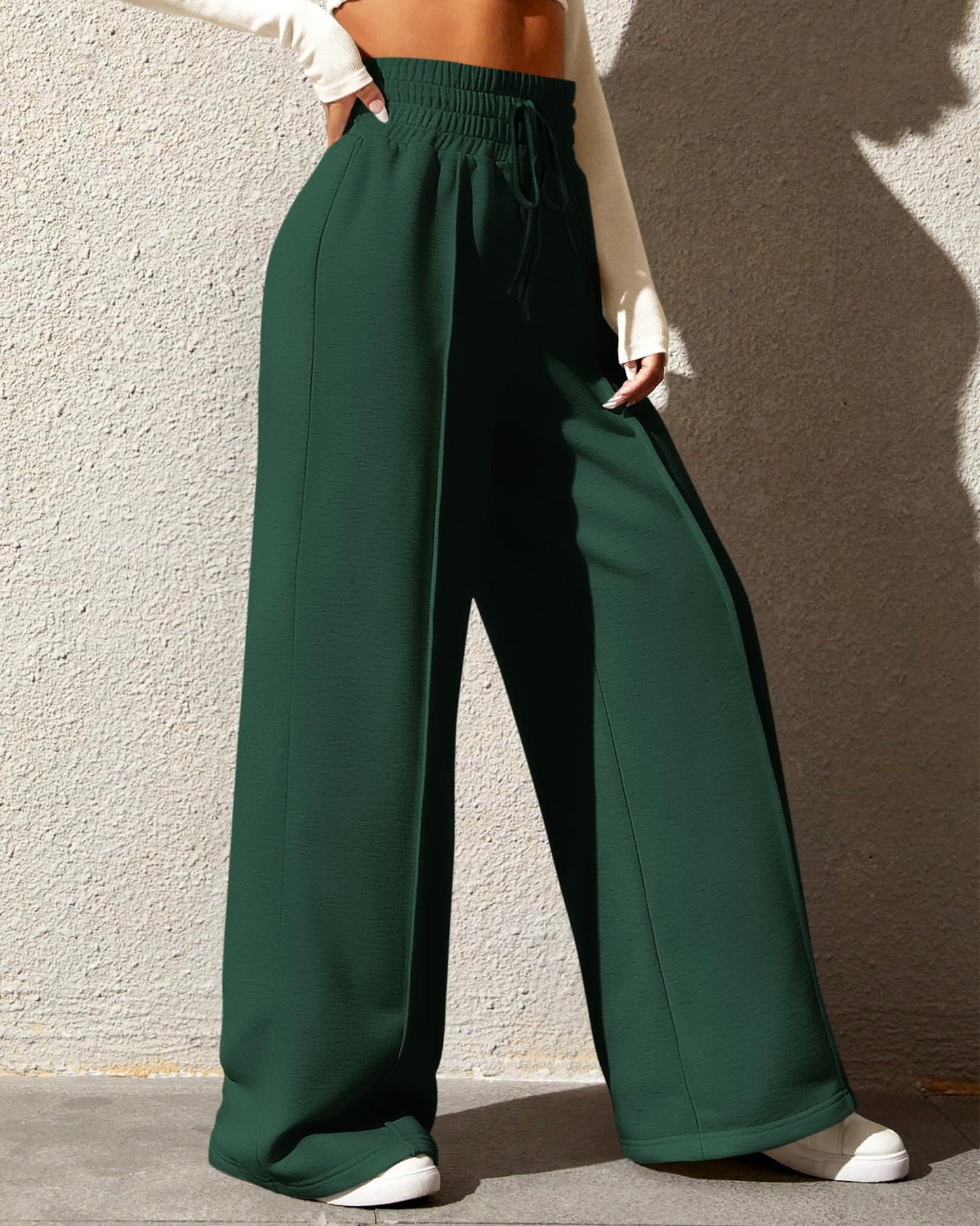 BTFBM Womens Wide Leg Sweatpants Casual Loose Solid Color Pants Comfy Lounge Joggers Baggy Sweatpants Pockets(Solid Brick Red,Small)
