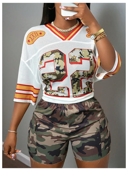 MakeMeChic Women's Jersey Shirts Number Graphic Oversized Y2K Tee Tops White Orange X-Small