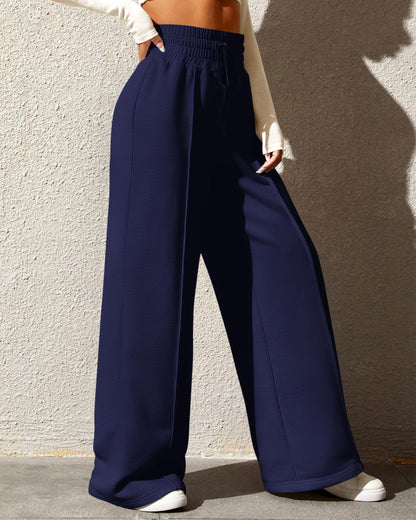 BTFBM Womens Wide Leg Sweatpants Casual Loose Solid Color Pants Comfy Lounge Joggers Baggy Sweatpants Pockets(Solid Brick Red,Small)