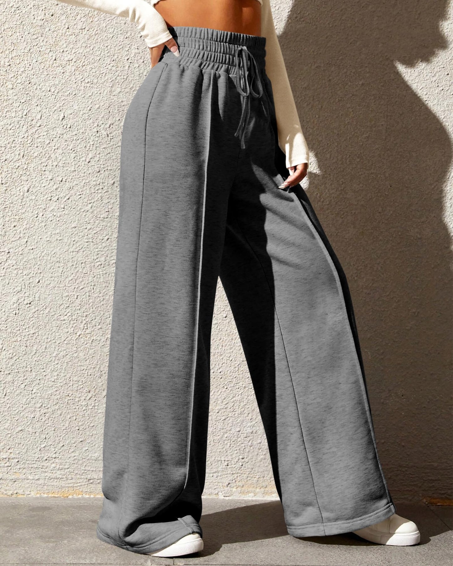 BTFBM Womens Wide Leg Sweatpants Casual Loose Solid Color Pants Comfy Lounge Joggers Baggy Sweatpants Pockets(Solid Brick Red,Small)