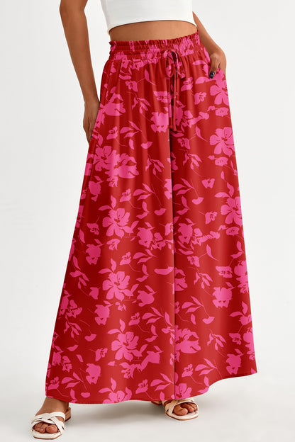 PRETTYGARDEN Women's 2025 Summer Wide Leg Palazzo Pants High Waisted Flowy Pockets Trendy Casual Lounge Boho Beach Trousers (Print Black,Small)