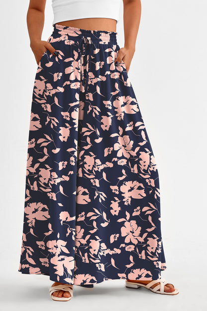 PRETTYGARDEN Women's 2025 Summer Wide Leg Palazzo Pants High Waisted Flowy Pockets Trendy Casual Lounge Boho Beach Trousers (Print Black,Small)