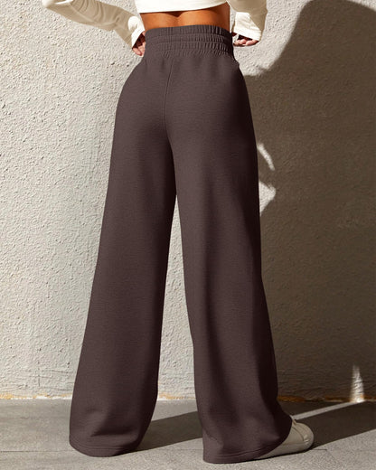 BTFBM Womens Wide Leg Sweatpants Casual Loose Solid Color Pants Comfy Lounge Joggers Baggy Sweatpants Pockets(Solid Brick Red,Small)