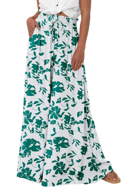 PRETTYGARDEN Women's 2025 Summer Wide Leg Palazzo Pants High Waisted Flowy Pockets Trendy Casual Lounge Boho Beach Trousers (Print Black,Small)