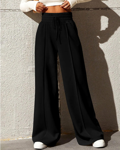 BTFBM Womens Wide Leg Sweatpants Casual Loose Solid Color Pants Comfy Lounge Joggers Baggy Sweatpants Pockets(Solid Brick Red,Small)