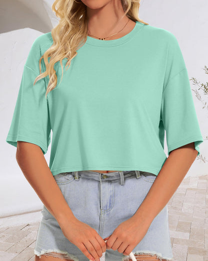 Summer Crop Tops for Womens Casual Half Sleeve Top Loose Fit Short Sleeve T Shirts Workout Oversized Tees(Black,M)