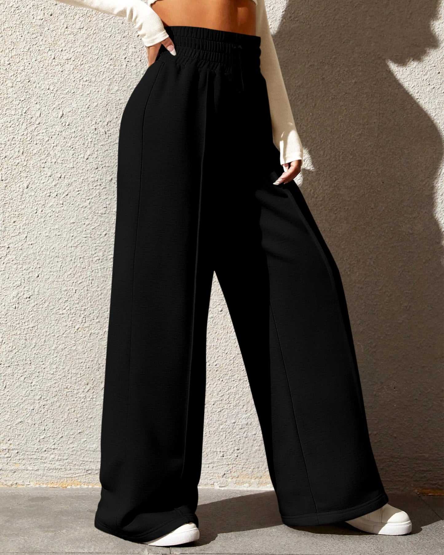 BTFBM Womens Wide Leg Sweatpants Casual Loose Solid Color Pants Comfy Lounge Joggers Baggy Sweatpants Pockets(Solid Brick Red,Small)