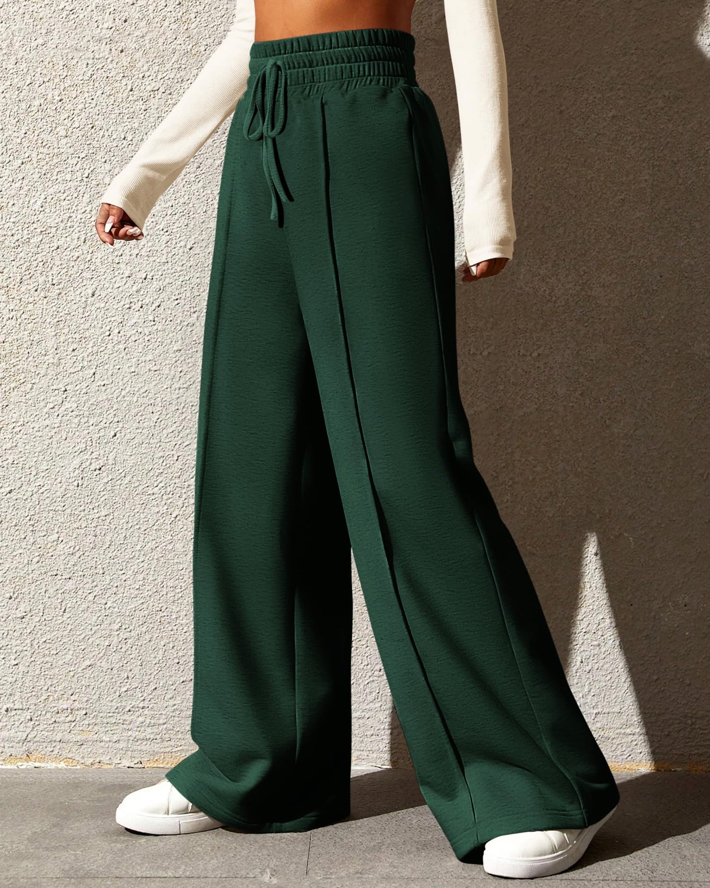 BTFBM Womens Wide Leg Sweatpants Casual Loose Solid Color Pants Comfy Lounge Joggers Baggy Sweatpants Pockets(Solid Brick Red,Small)