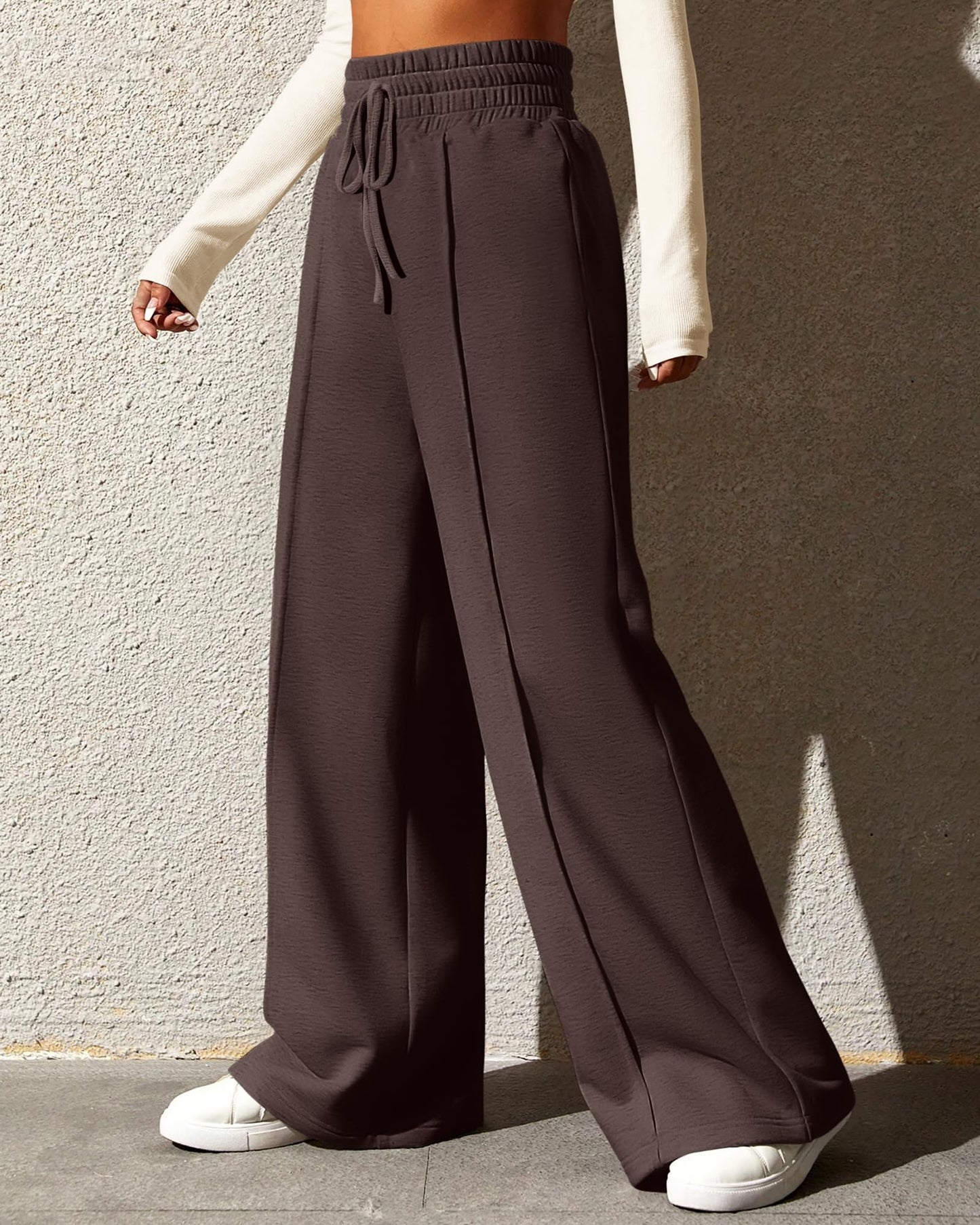 BTFBM Womens Wide Leg Sweatpants Casual Loose Solid Color Pants Comfy Lounge Joggers Baggy Sweatpants Pockets(Solid Brick Red,Small)
