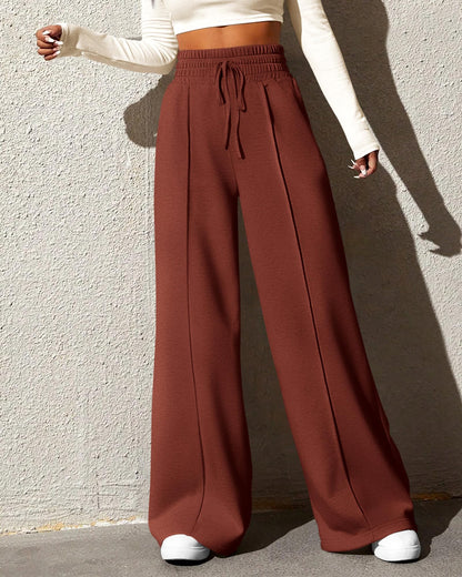 BTFBM Womens Wide Leg Sweatpants Casual Loose Solid Color Pants Comfy Lounge Joggers Baggy Sweatpants Pockets(Solid Brick Red,Small)