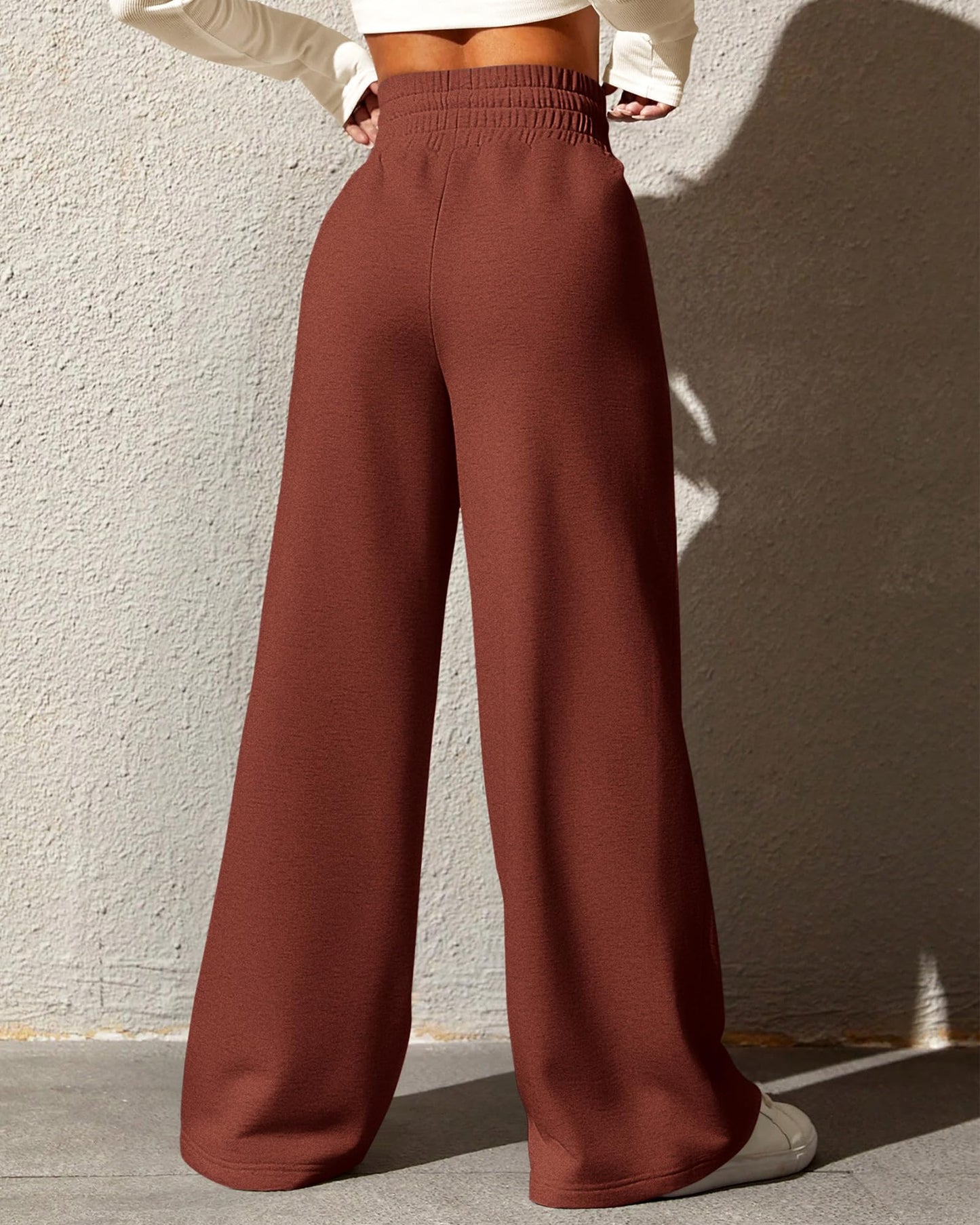 BTFBM Womens Wide Leg Sweatpants Casual Loose Solid Color Pants Comfy Lounge Joggers Baggy Sweatpants Pockets(Solid Brick Red,Small)