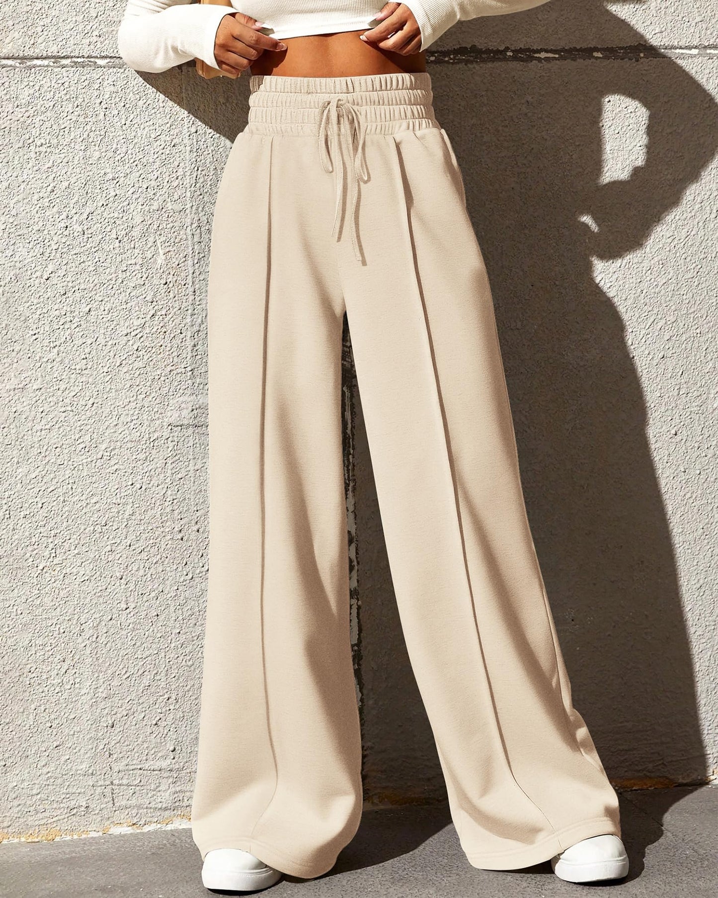 BTFBM Womens Wide Leg Sweatpants Casual Loose Solid Color Pants Comfy Lounge Joggers Baggy Sweatpants Pockets(Solid Brick Red,Small)
