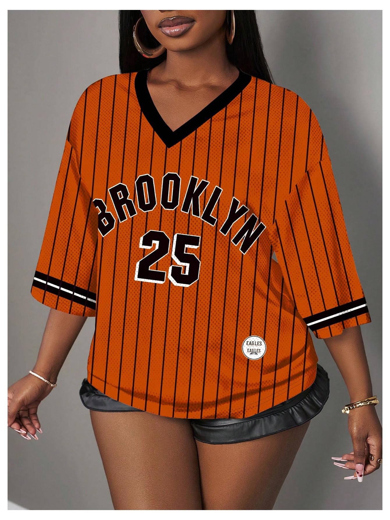 MakeMeChic Women's Jersey Shirts Number Graphic Oversized Y2K Tee Tops White Orange X-Small