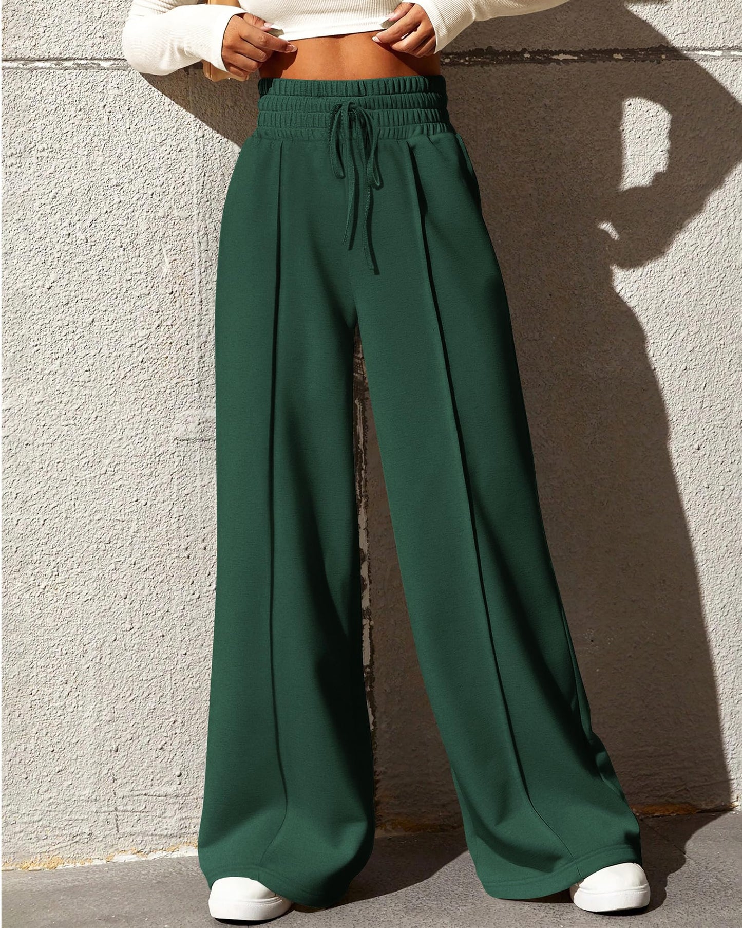 BTFBM Womens Wide Leg Sweatpants Casual Loose Solid Color Pants Comfy Lounge Joggers Baggy Sweatpants Pockets(Solid Brick Red,Small)
