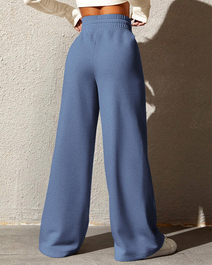 BTFBM Womens Wide Leg Sweatpants Casual Loose Solid Color Pants Comfy Lounge Joggers Baggy Sweatpants Pockets(Solid Brick Red,Small)