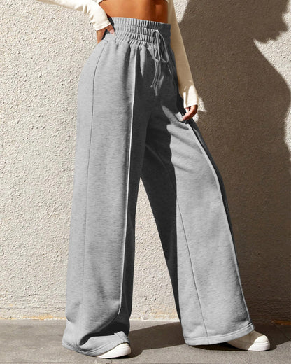 BTFBM Womens Wide Leg Sweatpants Casual Loose Solid Color Pants Comfy Lounge Joggers Baggy Sweatpants Pockets(Solid Brick Red,Small)