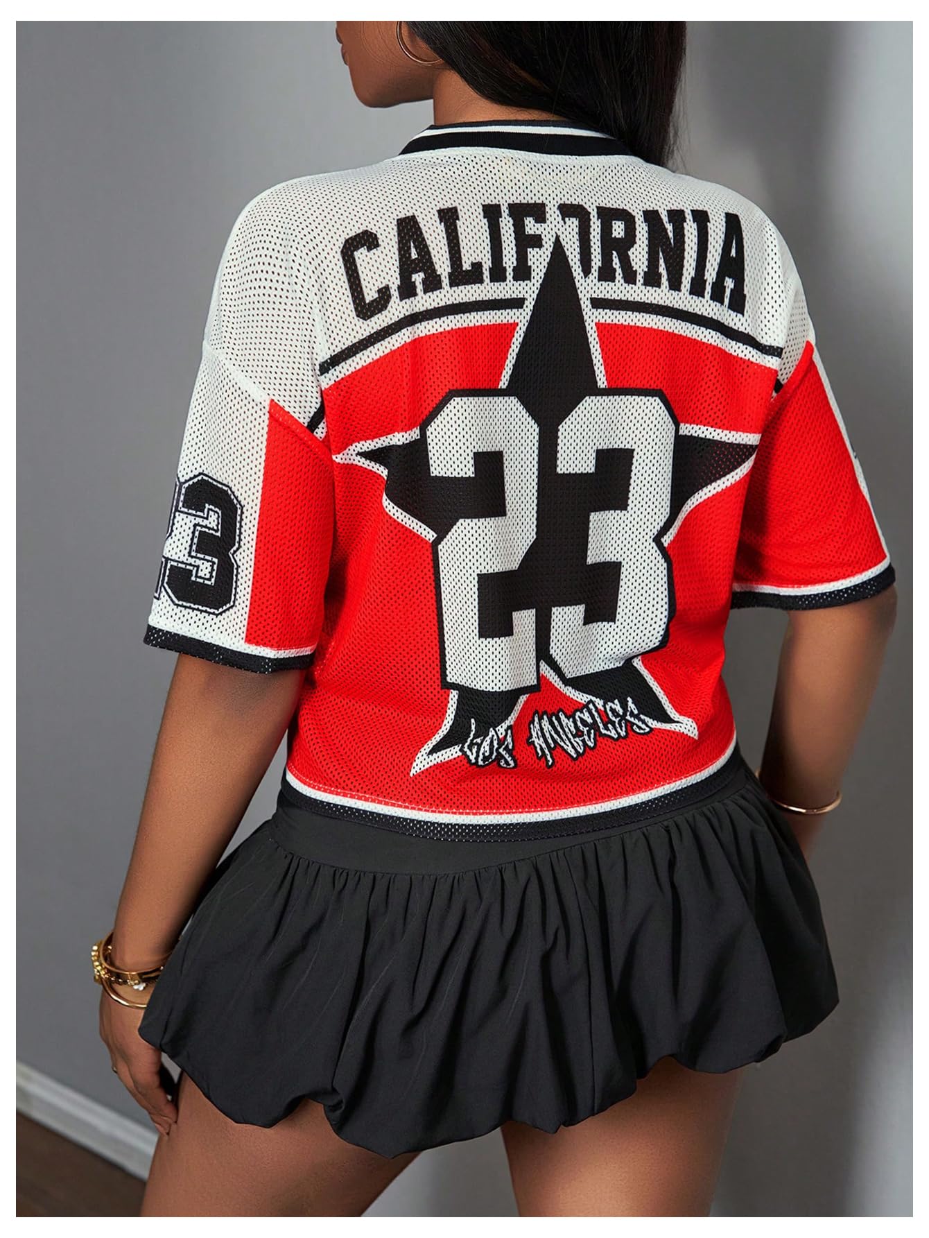 MakeMeChic Women's Jersey Shirts Number Graphic Oversized Y2K Tee Tops White Orange X-Small