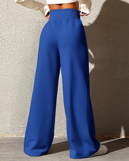 BTFBM Womens Wide Leg Sweatpants Casual Loose Solid Color Pants Comfy Lounge Joggers Baggy Sweatpants Pockets(Solid Brick Red,Small)
