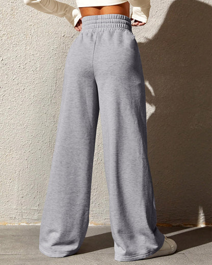BTFBM Womens Wide Leg Sweatpants Casual Loose Solid Color Pants Comfy Lounge Joggers Baggy Sweatpants Pockets(Solid Brick Red,Small)